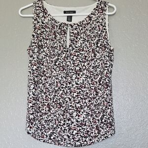 WHBM Sleeveless Abstract Print Keyhole Tank — Black, White & Pink